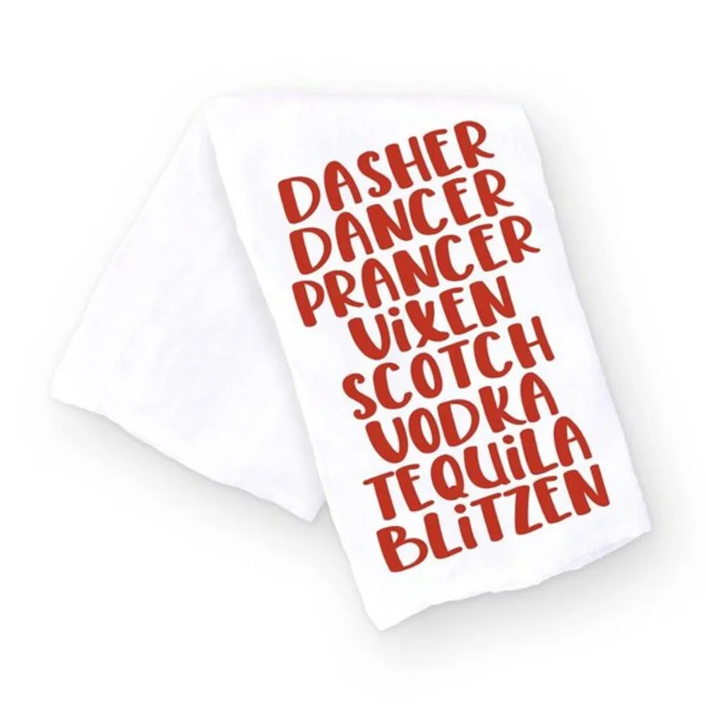 Funny Dasher Dancer Christmas Drinking Kitchen Towel -‎ Cotton Bar Towel